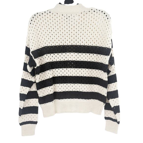 SANCTUARY Sweater Size XS NEW Open Knit Bomber Cardigan Cream Black Full Zip - Picture 5 of 8